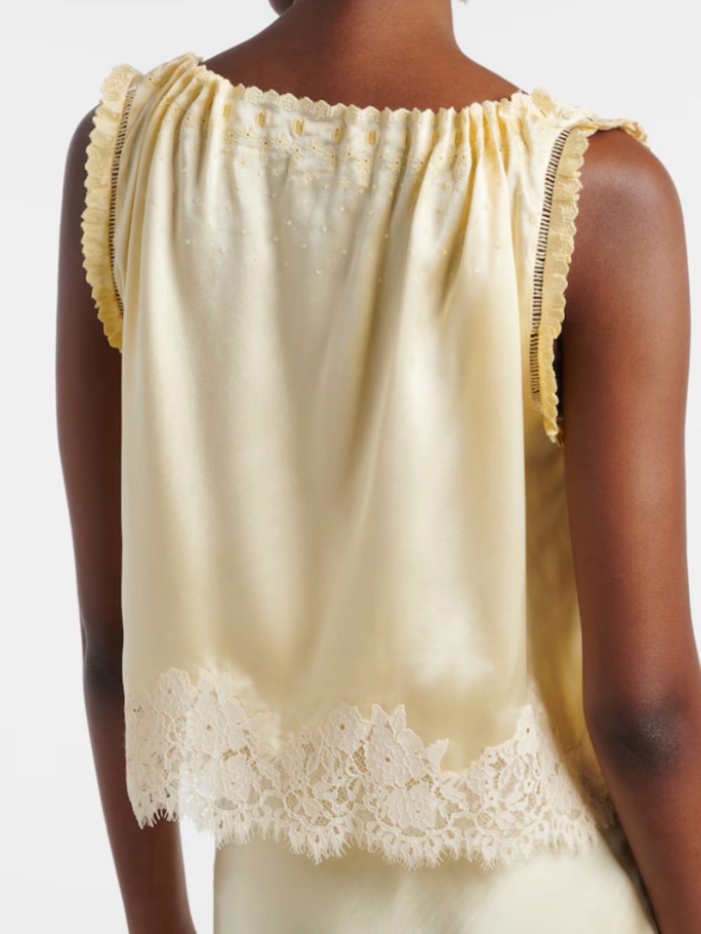 Doen Pale Yellow 100%  Silk Lace-Trim Set - Picture 4 of 6